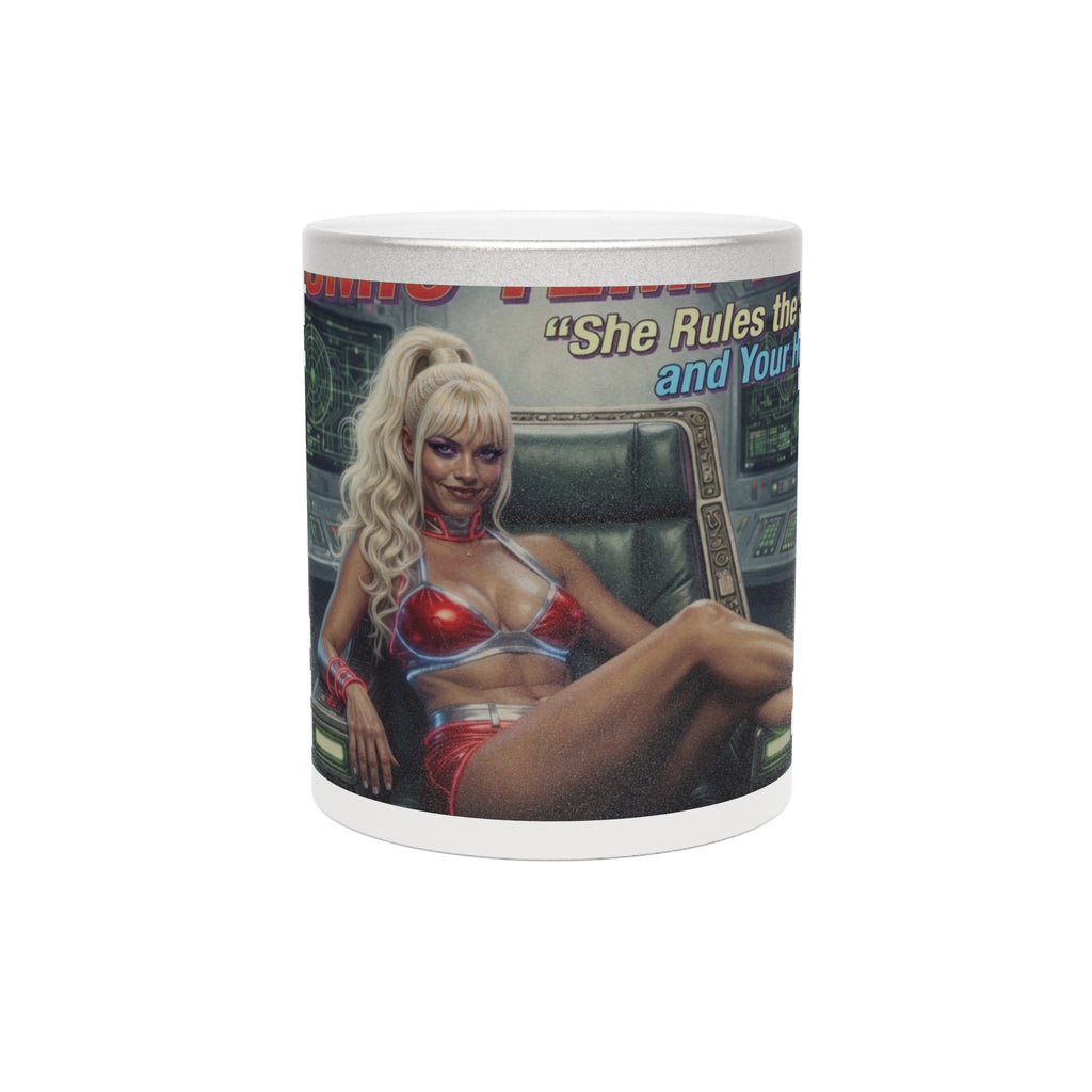 Metallic Sunrise Mug — Silver/Gold Ceramic Coffee Cup with Dawn Landscape
