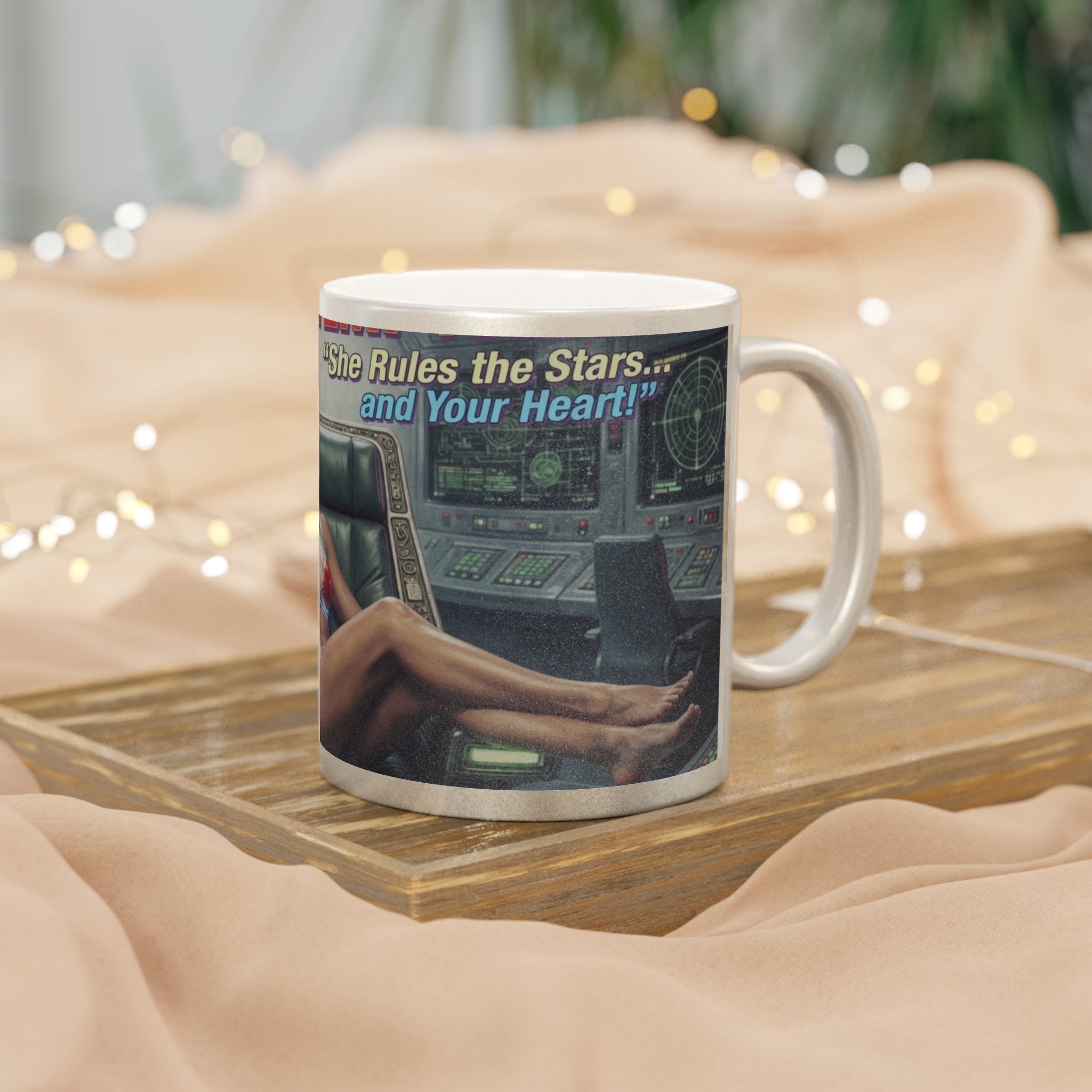 Metallic Sunrise Mug — Silver/Gold Ceramic Coffee Cup with Dawn Landscape