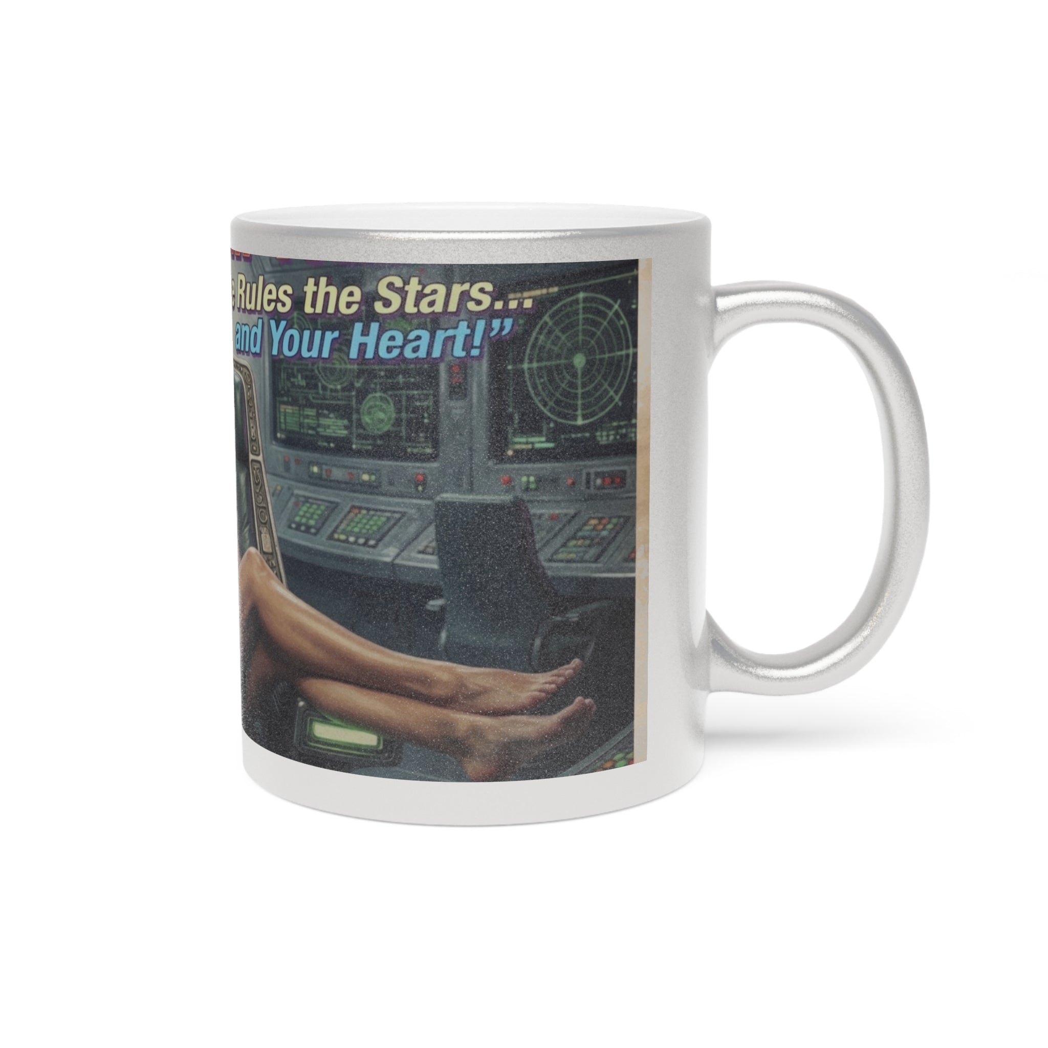 Metallic Sunrise Mug — Silver/Gold Ceramic Coffee Cup with Dawn Landscape